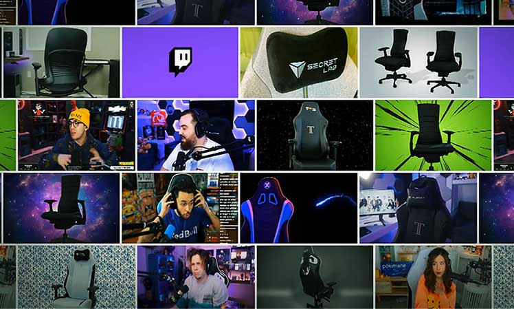 Gaming chairs and top Twitch streamers photo grid