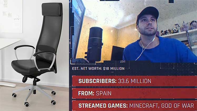 Vegetta777 gaming chair and Youtube statistics