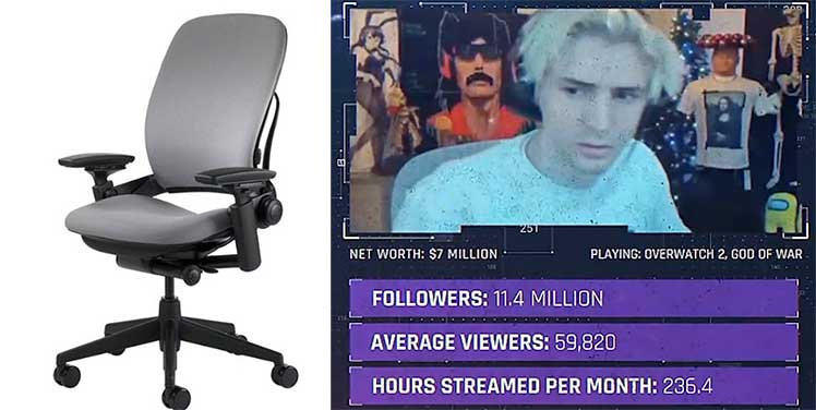 xQc gaming chair and streaming statistics