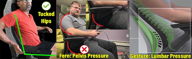 Tucked hip support: Secretlab Titan vs Haworth Fern vs Steelcase Gesture