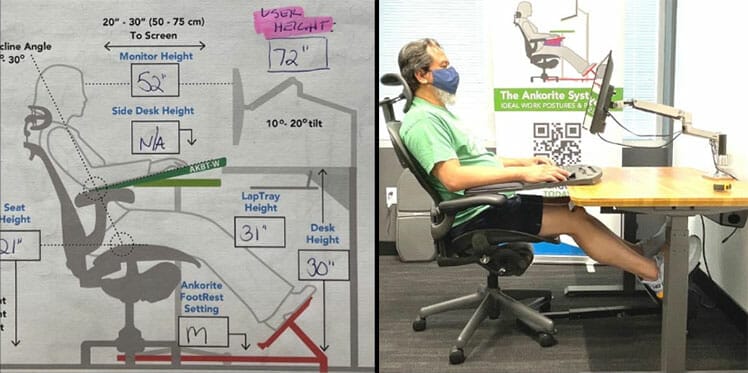 Deep knee bend sitting style at a desk