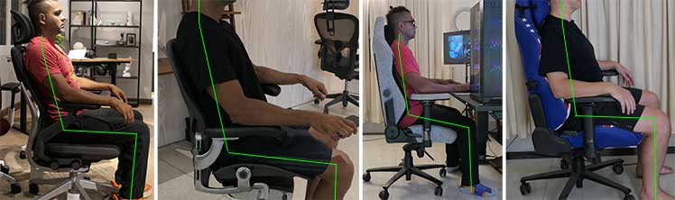 Neutral posture side sitting view in 4 premium ergonomic chairs