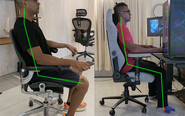 Man sitting side pose in a Herman Miller Aeron and Secretlab Titan