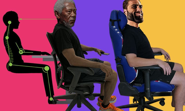 Neutral sitting posture examples in mid-back and full-back ergonomic chairs