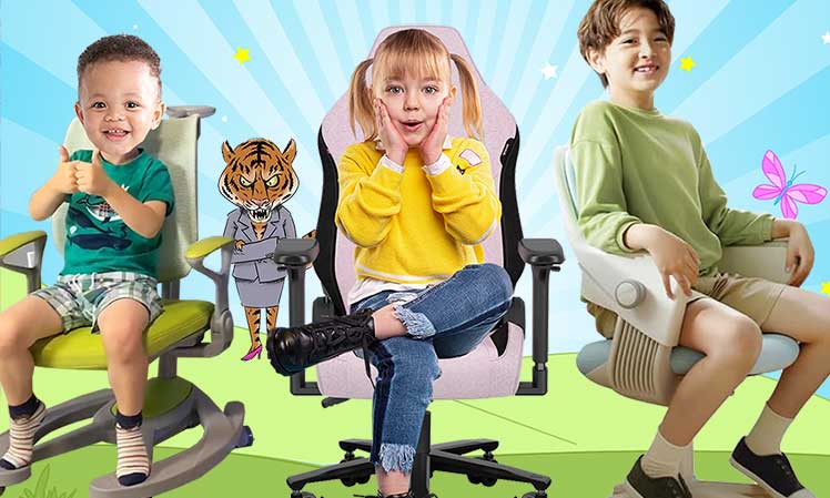 Children using ergonomic desk chairs while a Tiger Mom watches them