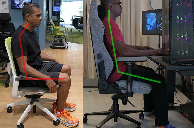Optimal seat height posture examples; man sitting side profile