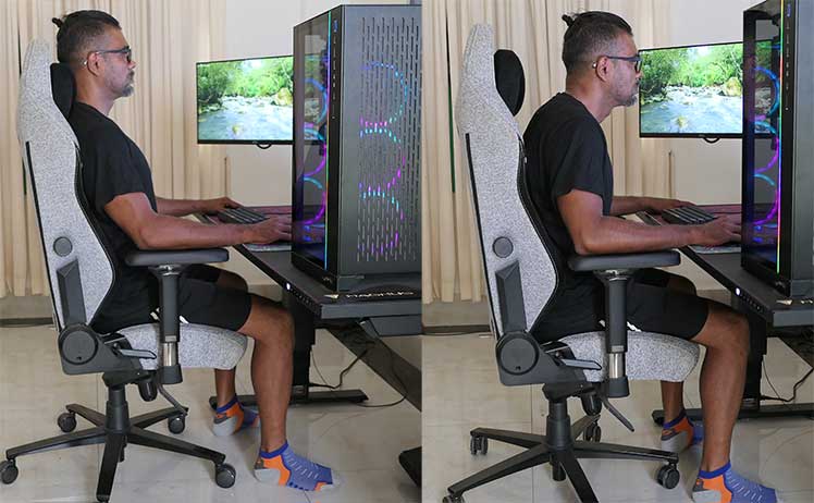 Good posture example vs forward leaning posture in a gaming chair