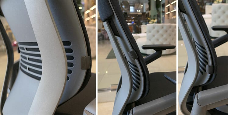 Closeup of the Steelcase Gesture lumbar support system