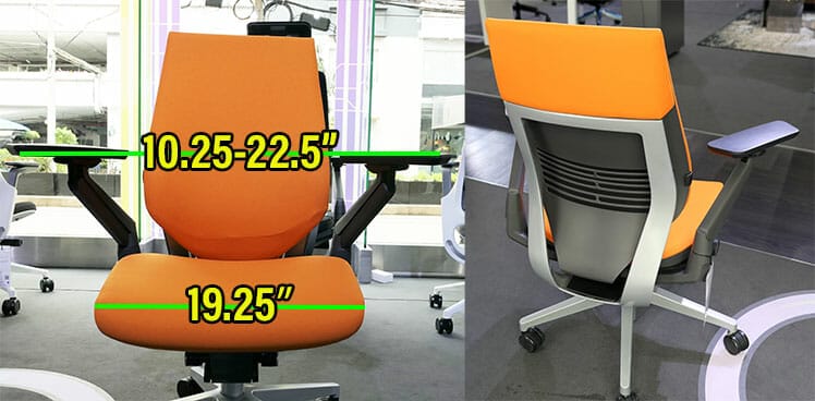 Steelcase Gesture seat and armrest dimensions