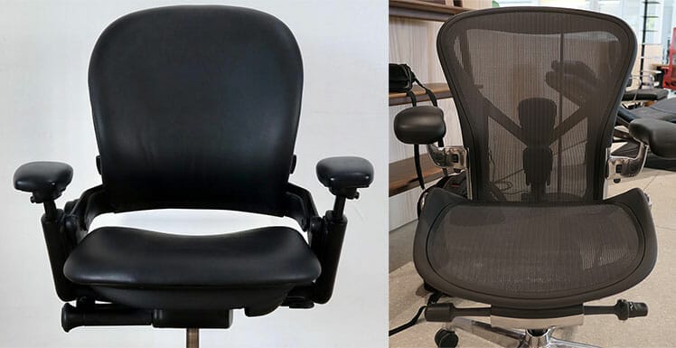 Front view comparison of Steelcase Leap vs Herman Miller Aeron