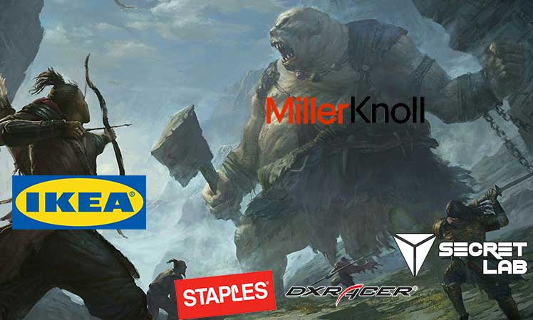 Meme depicting MillerKnoll's struggles against established retail competitors.