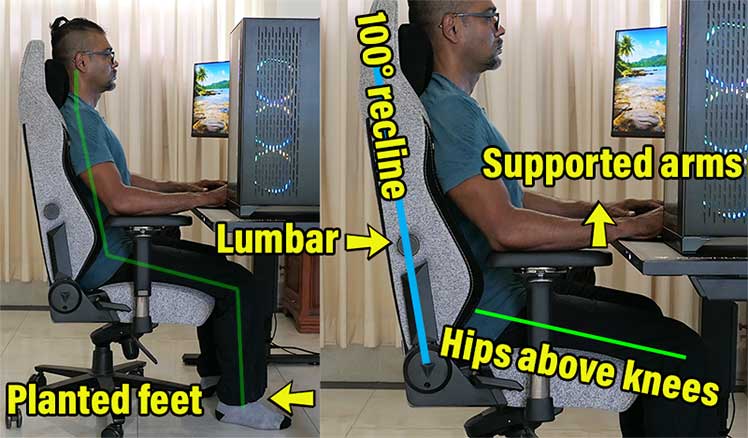 Healthy neutral posture technique in a Secretlab Titan chair