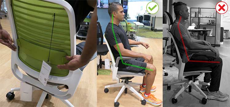 Good vs bad posture in a Steelcase Series 1 office chair