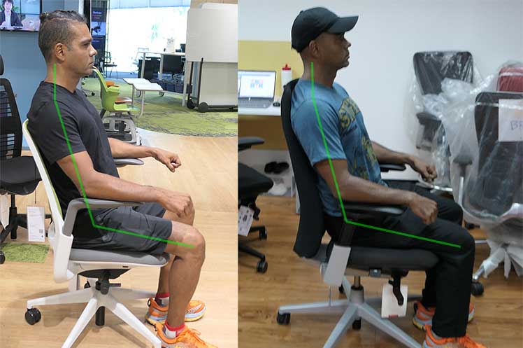 Side posture poses in Steelcase Series 1 and Haworth Fern ergonomic office chairs