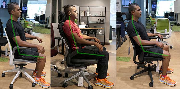 Neutral posture examples in three Steelcase office chairs