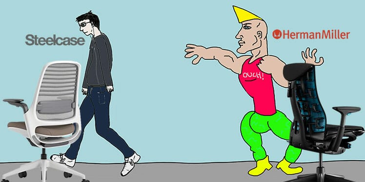 Boring Steelcase chairs vs flashy, exciting Herman Miller chairs