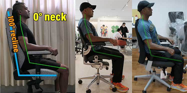 Healthy sitting postures in gaming vs ergonomic office chairs (they look similar)