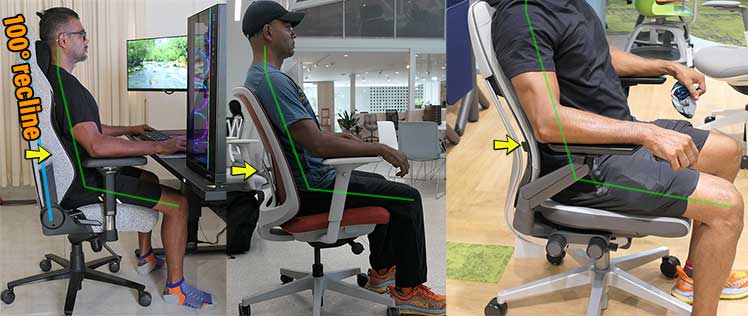 Healthy posture side poses in 3 high-end ergonomic desk chairs