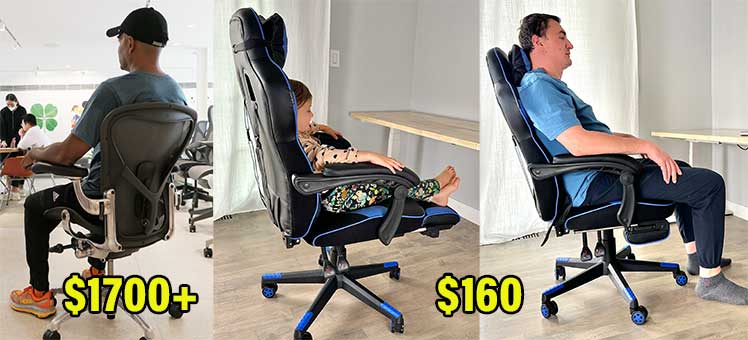 Herman Miller Aeron vs Elecwish gamming chair with a footrest