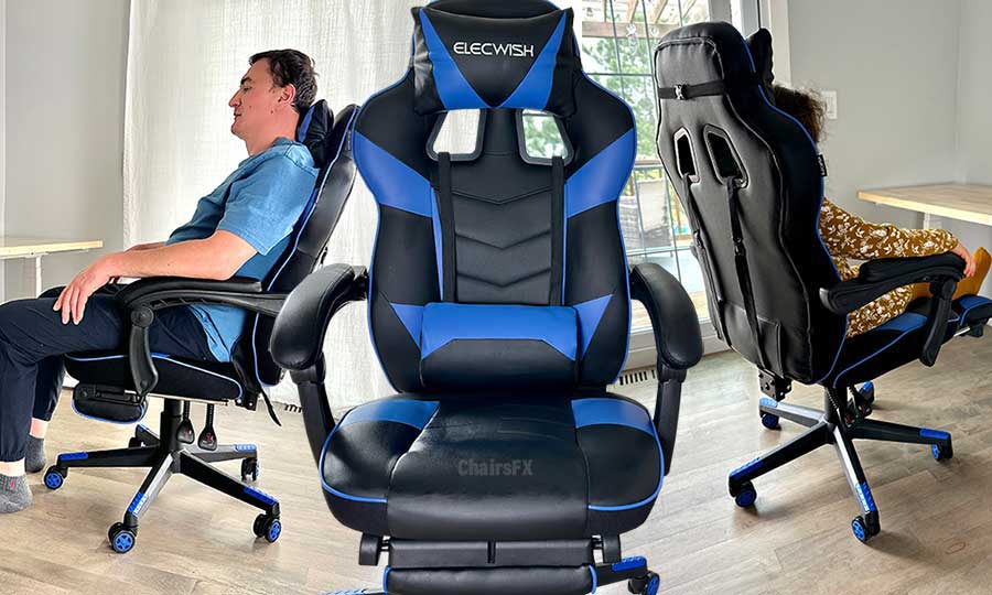 Elecwish gaming chair review with two model posture poses