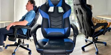 Elecwish gaming chair review with two model posture poses