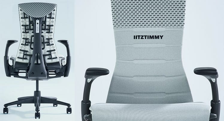 Custom Embody streamer chair design for itsTimmy front and back