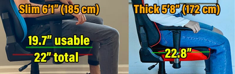 E-Win Knight and GTRacing Pro Series seat depth closeups