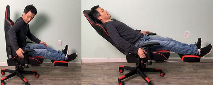 Man using a GTracing gamming chair with a footrest