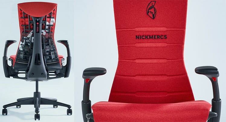 Custom Embody gaming chair design for Nicmercs; front and back