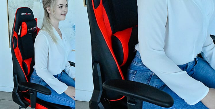 Closeup of the GTRacing Pro Series lumbar pillow in use