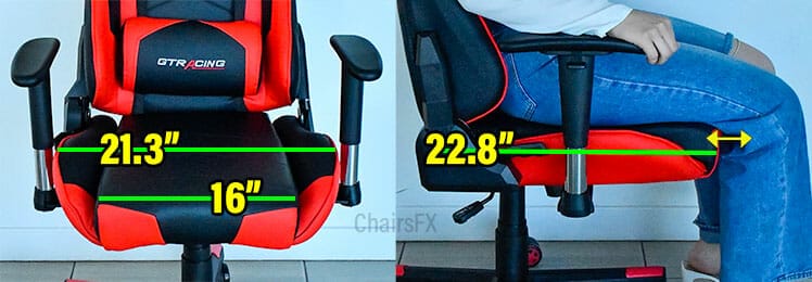 Closeup of the GTRacing Pro Series seat width and depth