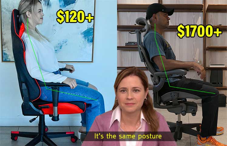 Healthy posture comparison in GTRacing gaming chair vs Herman Miller Aeron