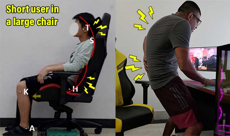 Gaming chair sizing too large demo and back pain result