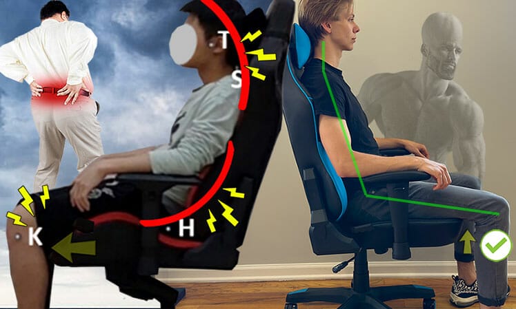 Gaming chair poor vs good fit posture examples