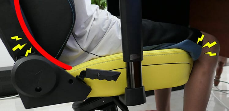 A short user is a gaming chair seat too deep for their legs