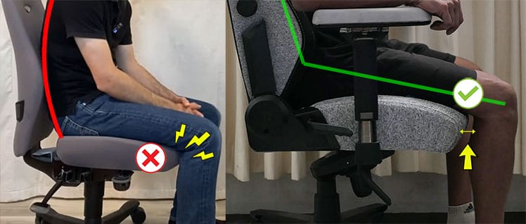 Office chair seat too deep vs gaming chair good fit