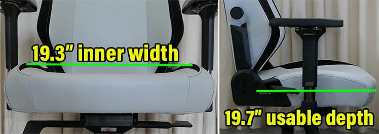 Secretlab Titan XL seat width and depth dimensions closeup