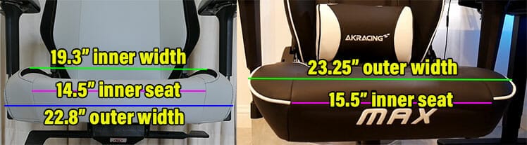 Titan XL vs Master Series Max Seat Width Dimensions