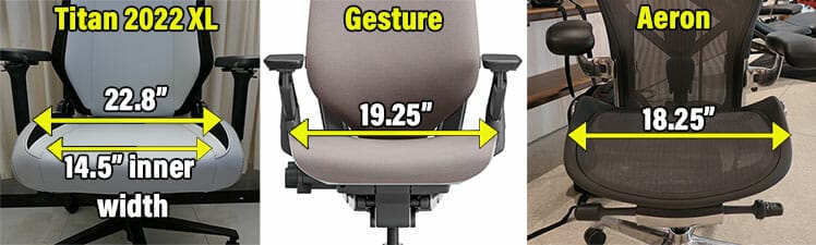 Titan, Gesture, and Aeron chair seat width dimensions