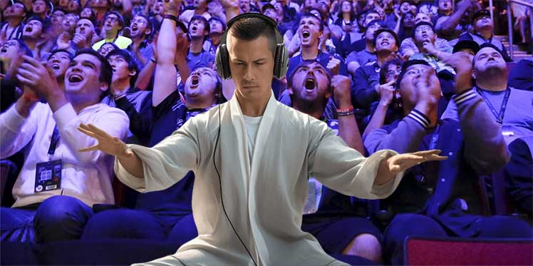 Video gamer practicing mental balance