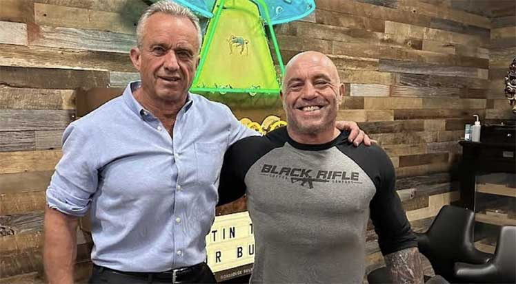 RFK and Joe Rogan posing with big muscles