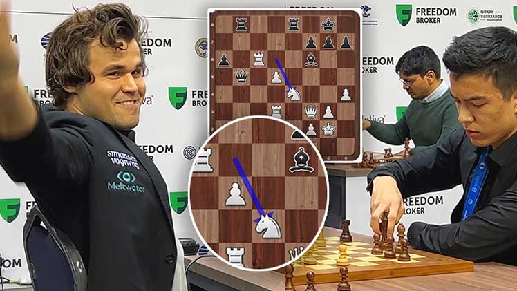 Drunk Magnus Carlsen playing chess