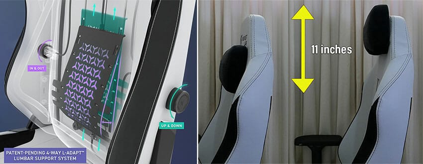 Secretlab Titan key adjustable backrest features