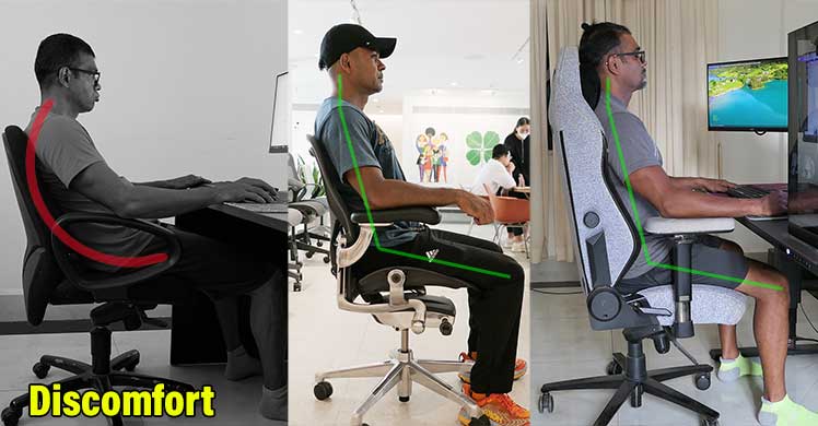 Non-ergonomic vs ergonomic chair posture differences