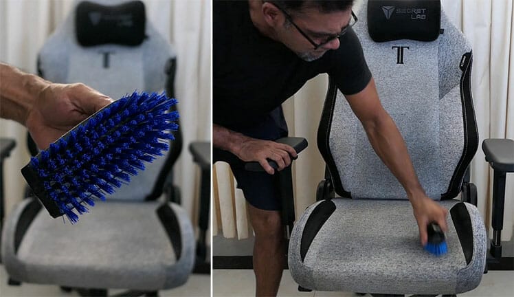 How to clean chair fabric using a hard scrubbing brush