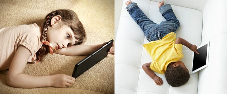 Children studying from home with poor posture