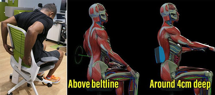 Adjusting the lumbar support on an office chair for petite person