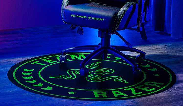 Team Razer gaming chair floor mat closeup