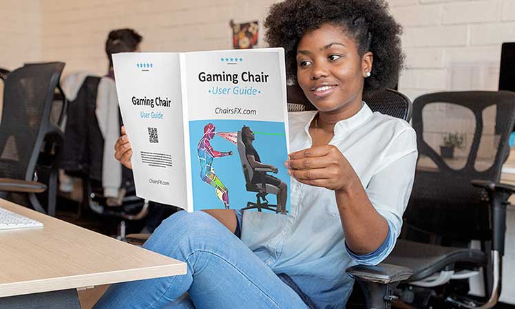 Woman reading a gaming chair user guide manual