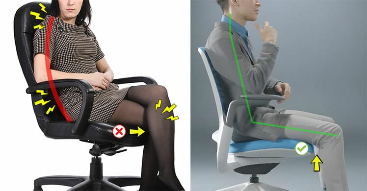 Poor posture in a chair too large vs good posture with a proper chair fit